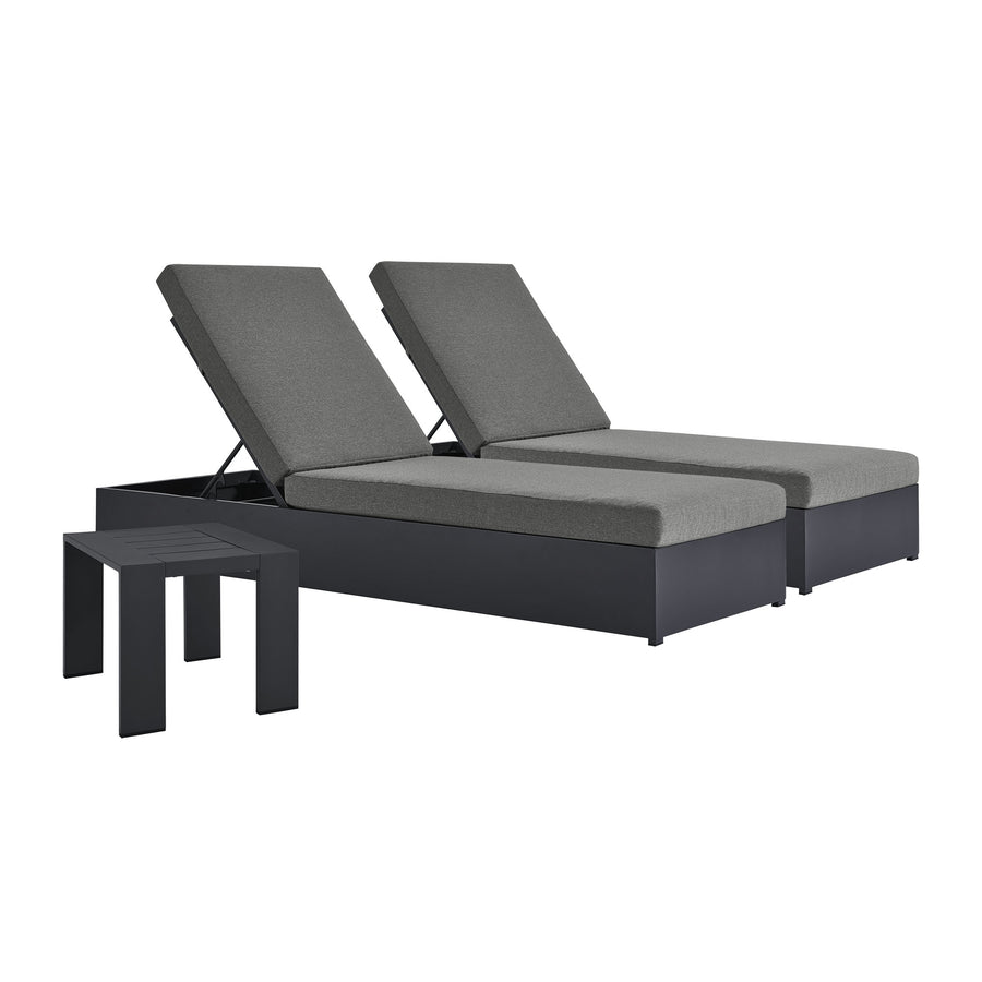 Aspen 3-Piece Outdoor Patio Powder-Coated Aluminum Chaise Lounge Set in Gray Charcoal