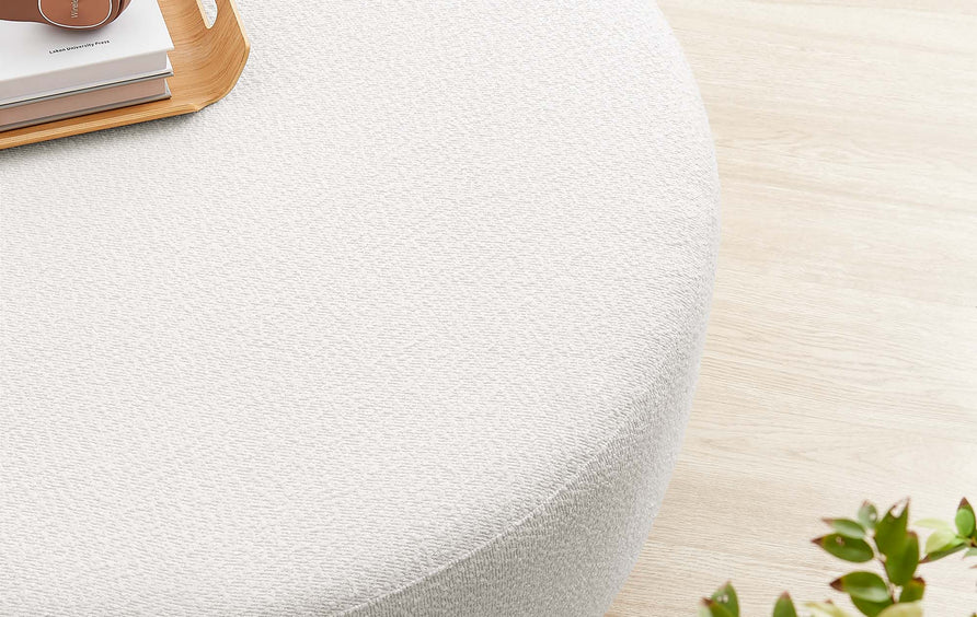 Maple Large 38" Round Boucle Upholstered Upholstered Ottoman in Cloud Walnut