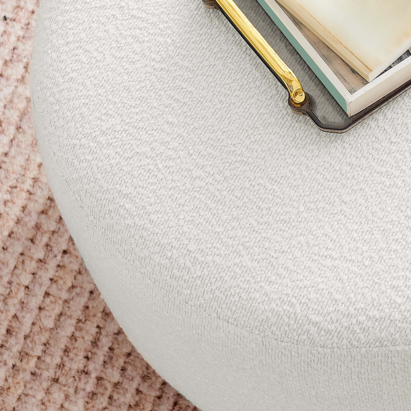 Maple Large 23" Round Boucle Upholstered Upholstered Ottoman in Cloud Walnut