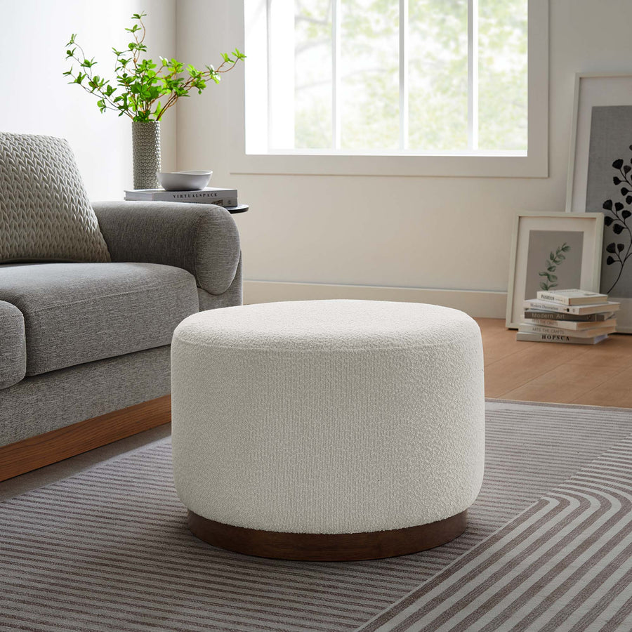 Maple Large 23" Round Boucle Upholstered Upholstered Ottoman in Cloud Walnut