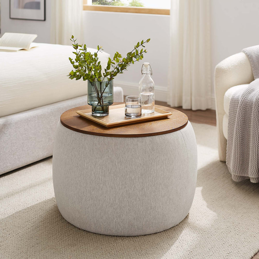 Wynn Woven Heathered Fabric Upholstered Storage Ottoman in Heathered Weave Ivory