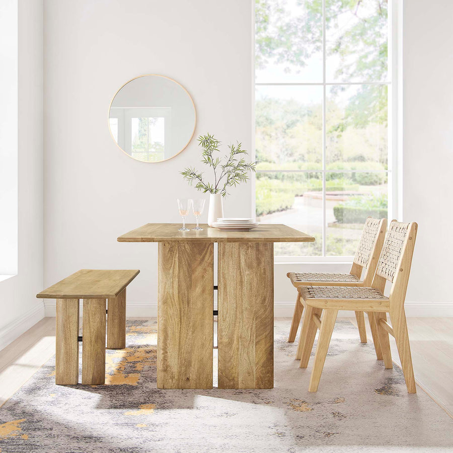 Ember 60" Wood Dining Table and Bench Set in Oak