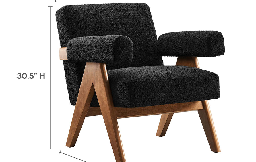 Sable Boucle Fabric Armchair Set of 2 in Black