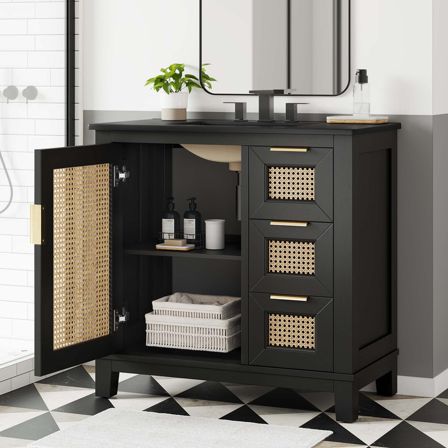 Tobin 36" Solid Wood Bathroom Vanity Cabinet in Black Black