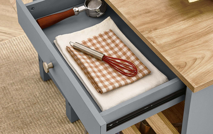 Vita 3-Piece Kitchen Island and Stool Set in Oak Gray