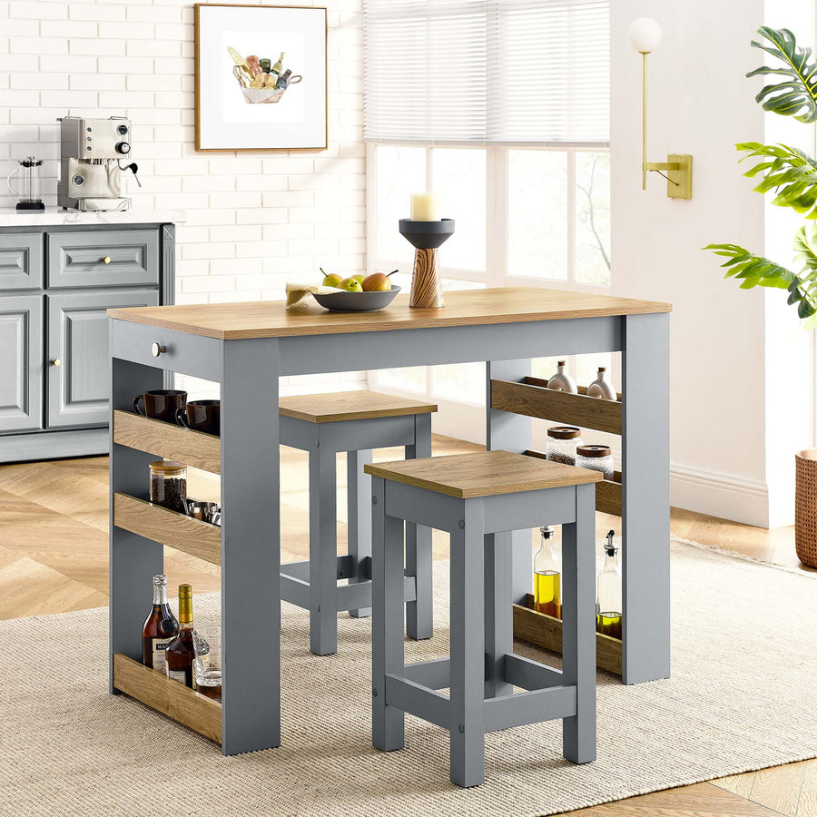 Vita 3-Piece Kitchen Island and Stool Set in Oak Gray