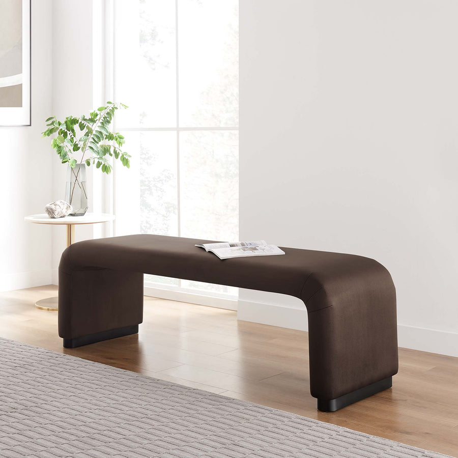 Benzoin Performance Velvet Waterfall Long Bench in Black Chocolate Brown