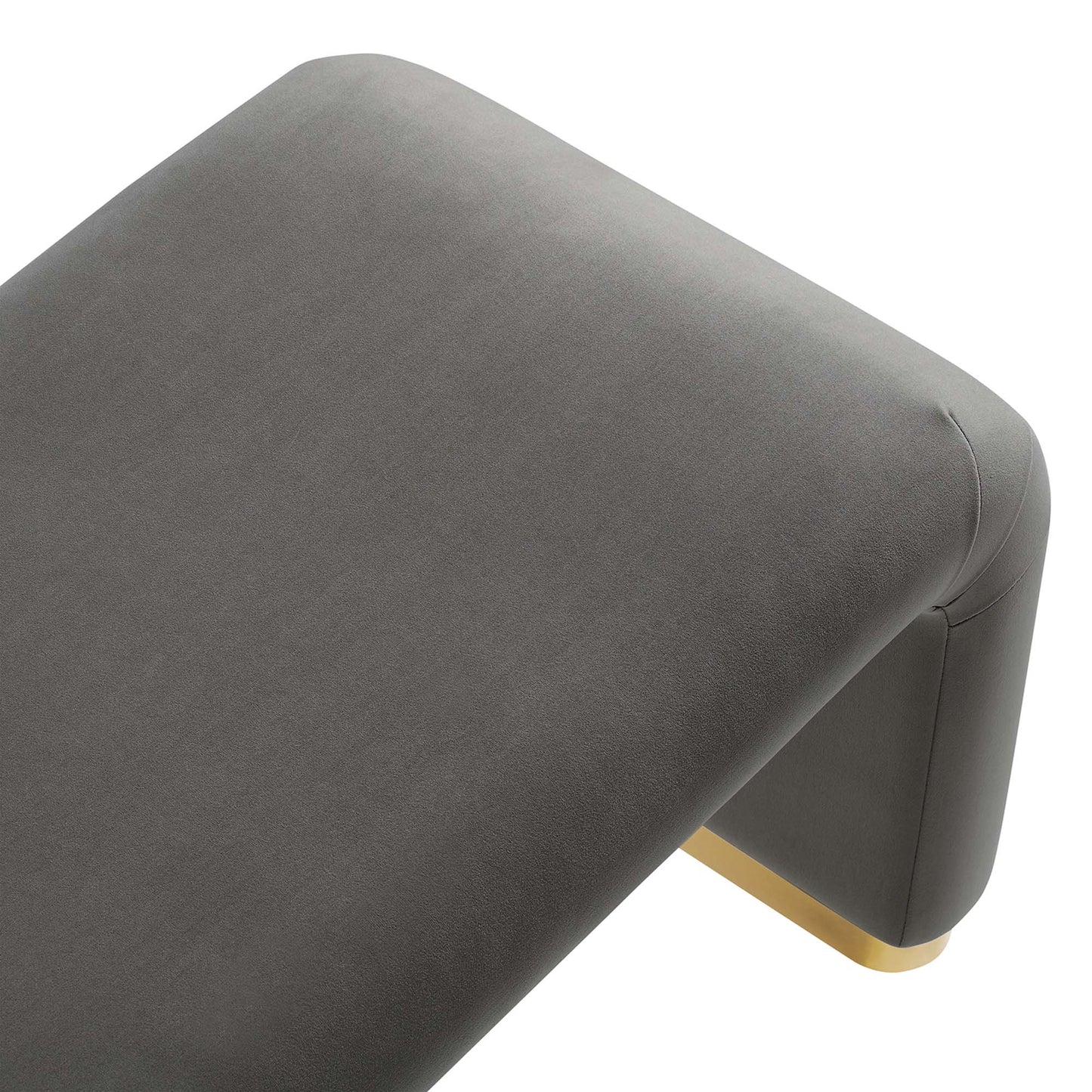 Benzoin Performance Velvet Waterfall Long Bench in Brass Storm Gray