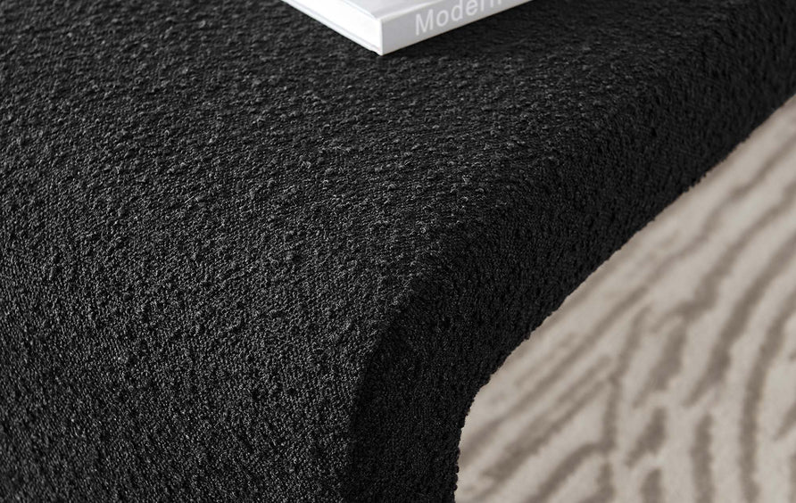 Talia Boucle Fabric Waterfall Long Bench in Black