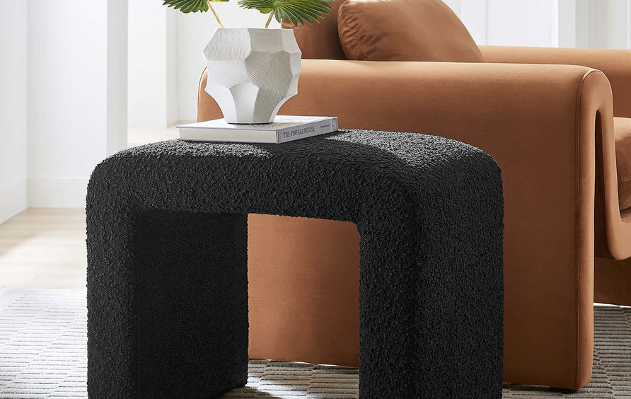 Talia Boucle Fabric Waterfall Stool in Black