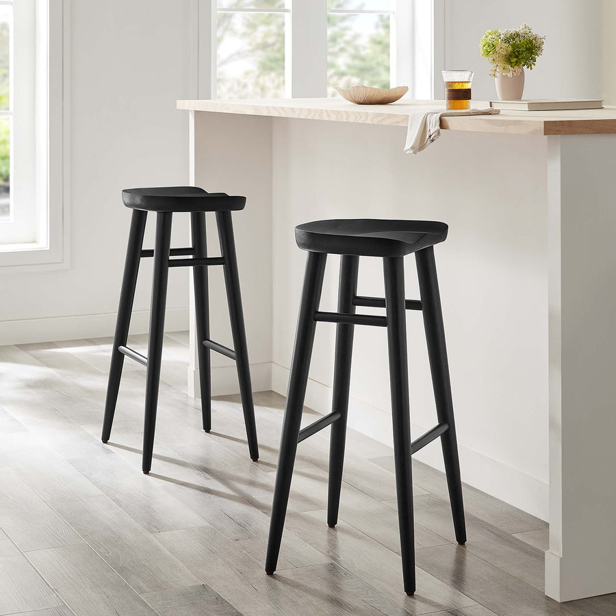 Oona Backless Wood Bar Stools Set of 2 in Black
