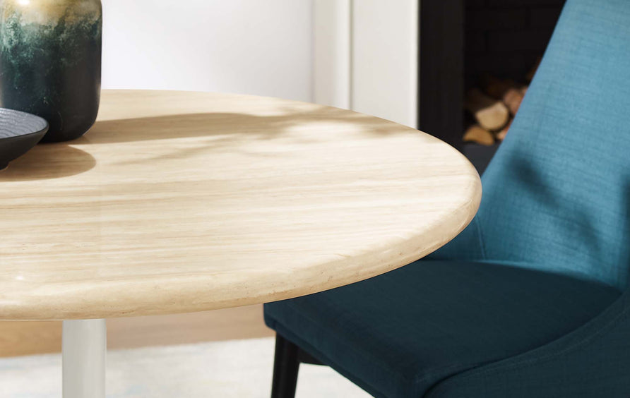 Lumen 36" Round Faux Travertine Dining Table in White Travertine