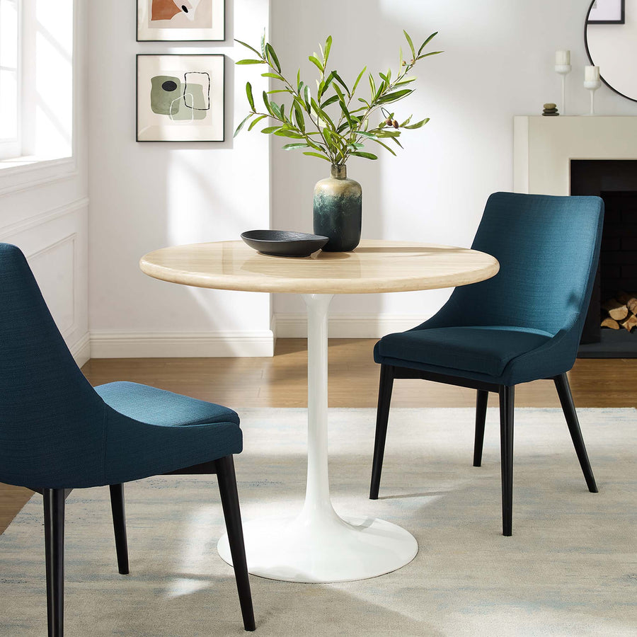 Lumen 36" Round Faux Travertine Dining Table in White Travertine
