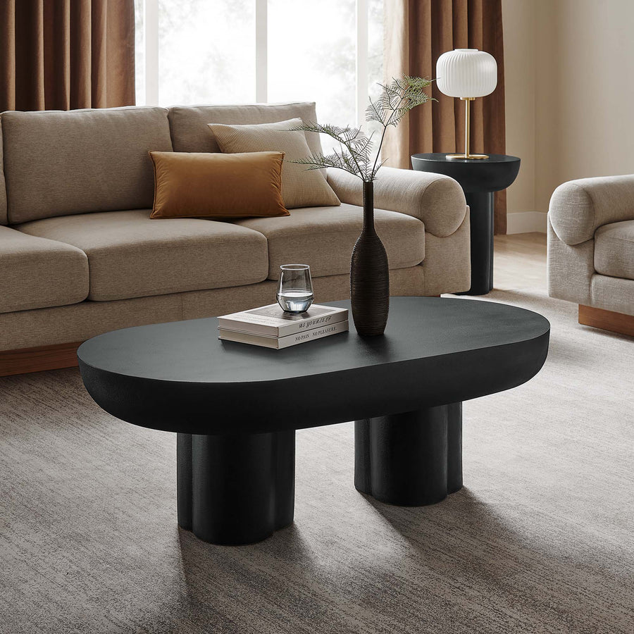 Canopy Oval Concrete Coffee Table in Black