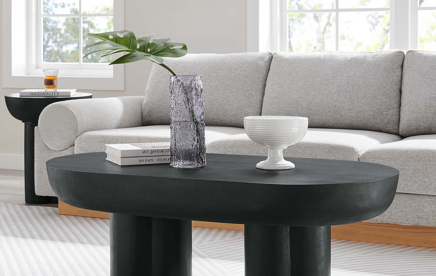 Canopy Oval Concrete Coffee Table in Black