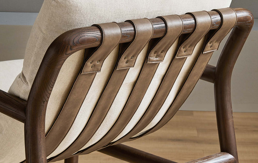 Odda Wood Sling Chair in Dune Fabric Walnut
