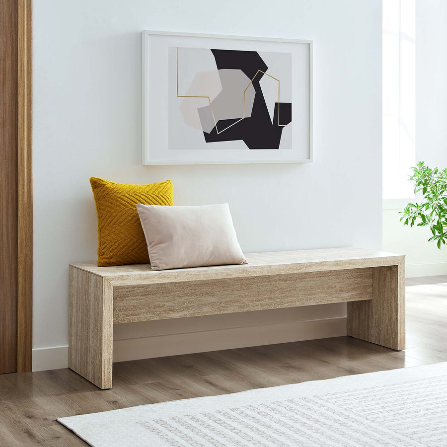 Damask 62" Faux Travertine Long Bench in Travertine