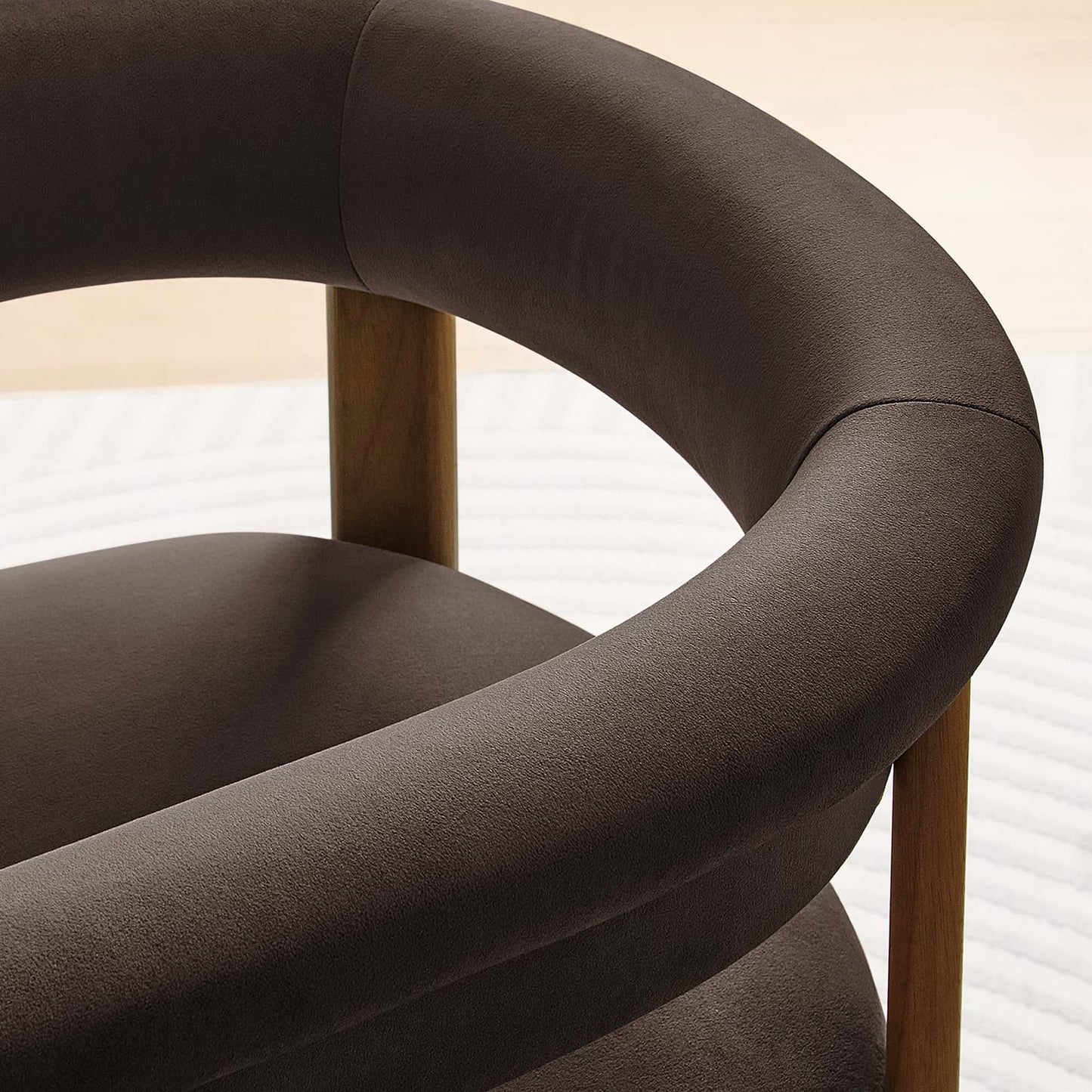 Tate Performance Velvet Barrel Dining Chairs Set of 2 in Chocolate Brown Deep Brown