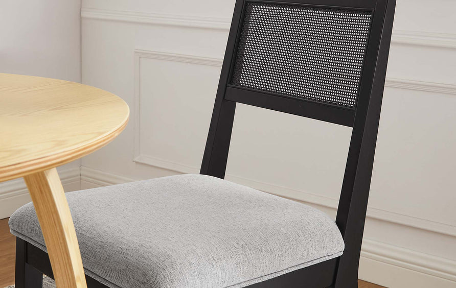 Bergen Faux Rattan Fabric Dining Chairs Set of 2 in Heathered Weave Light Gray