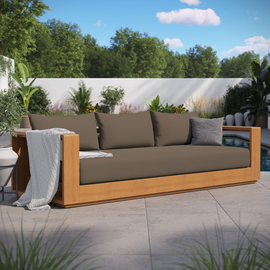 Aspen Outdoor Patio Acacia Wood Sofa in Natural Cocoa