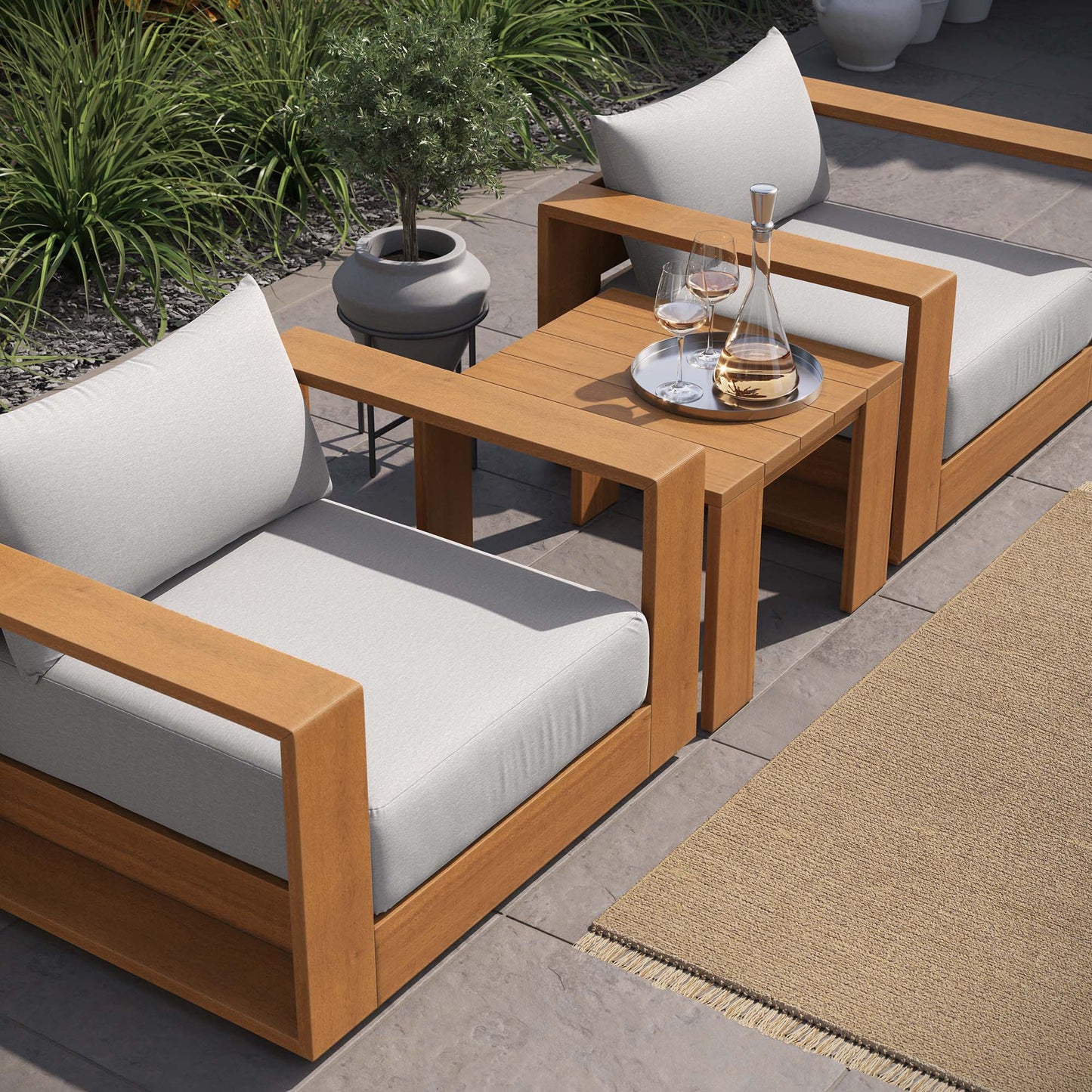 Aspen 3-Piece Outdoor Patio Acacia Wood Furniture Set in Natural Light Gray