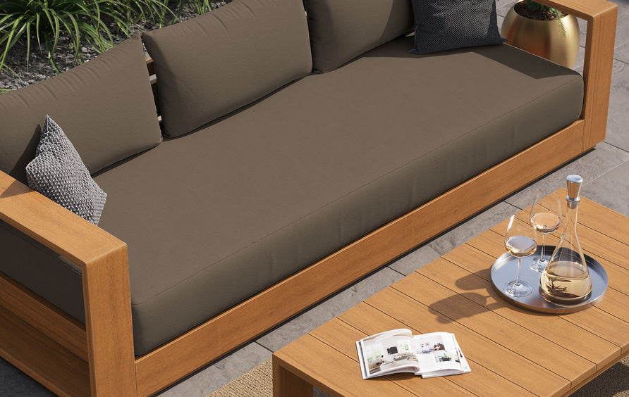 Aspen 2-Piece Outdoor Patio Acacia Wood Sofa and Coffee Table Set in Natural Cocoa
