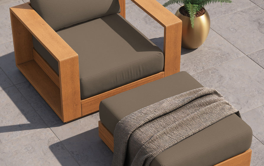 Aspen 2-Piece Outdoor Patio Acacia Wood Armchair and Ottoman Set in Natural Cocoa