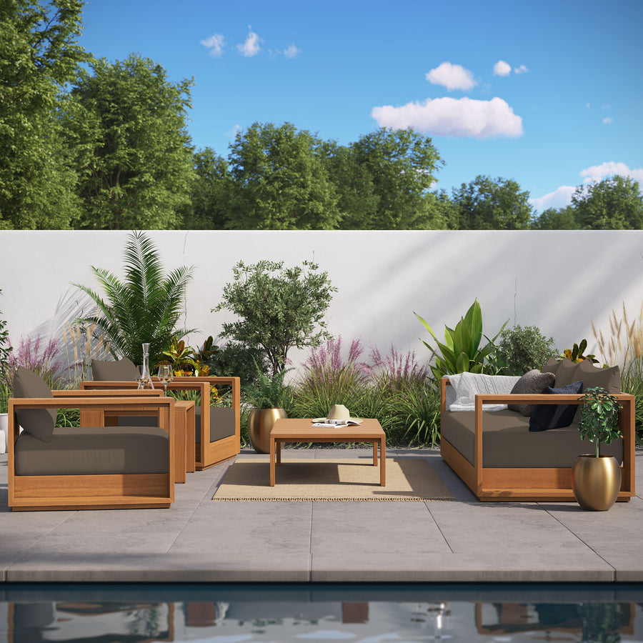 Aspen 5-Piece Outdoor Patio Acacia Wood Furniture Set in Natural Cocoa