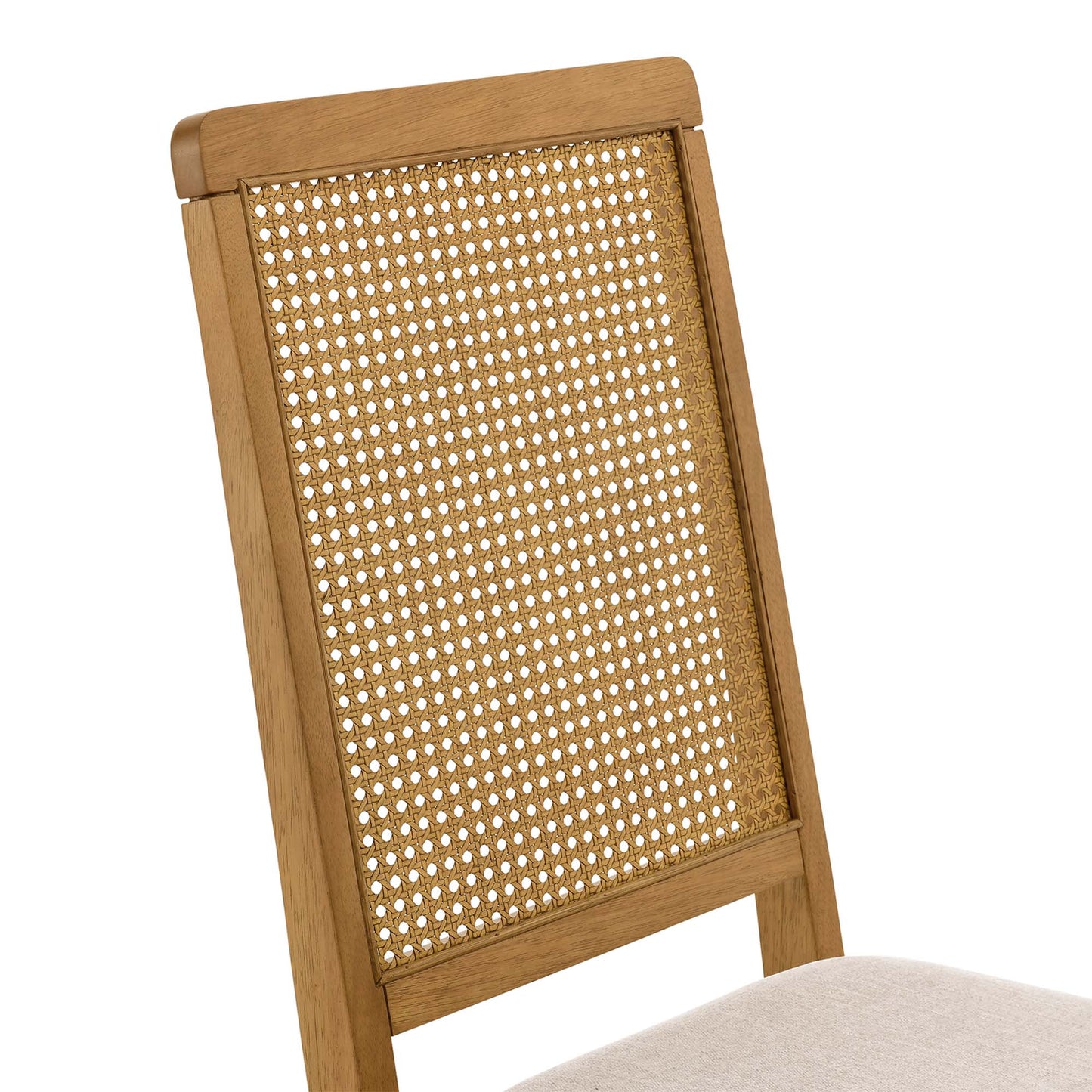 Poniente Faux Rattan and Wood Dining Side Chairs Set of 2 in Natural Natural Heathered Weave Light Beige