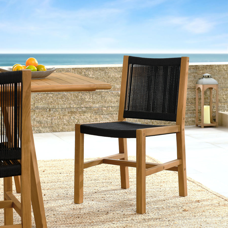 Nova Outdoor Patio Teak and Rope Armless Dining Chairs Set of 2 in Natural Black
