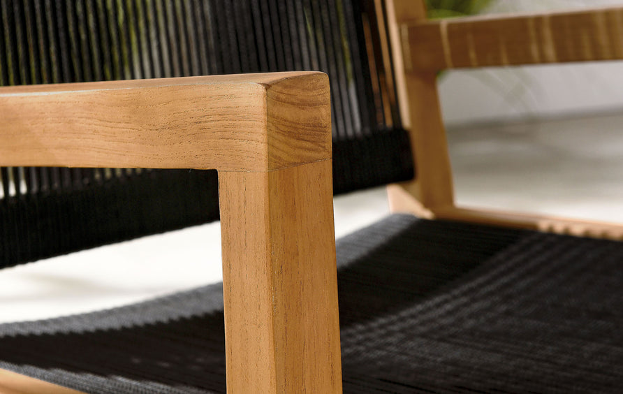 Nova Outdoor Patio Teak and Rope Dining Armchairs Set of 2 in Natural Black