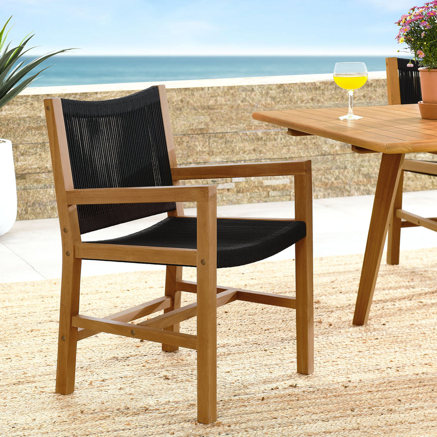 Nova Outdoor Patio Teak and Rope Dining Armchairs Set of 2 in Natural Black