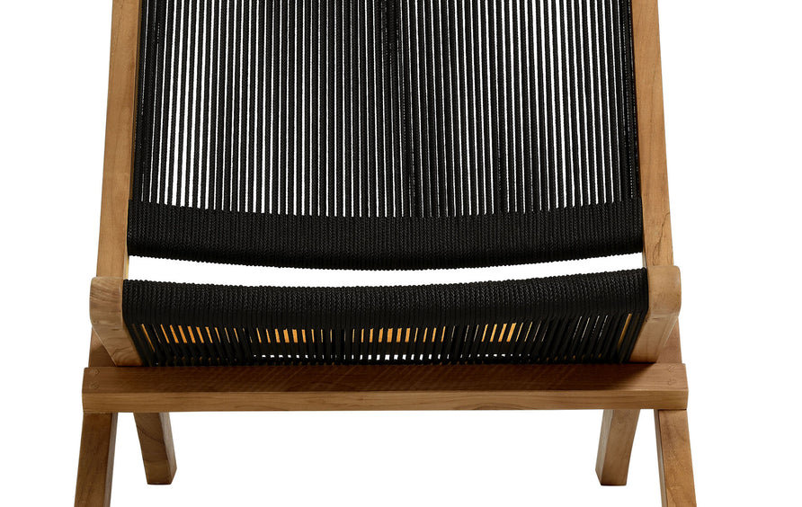 Nova 2-Piece Outdoor Patio Teak and Rope Folding Accent Lounge Chair and Ottoman Set in Natural Black