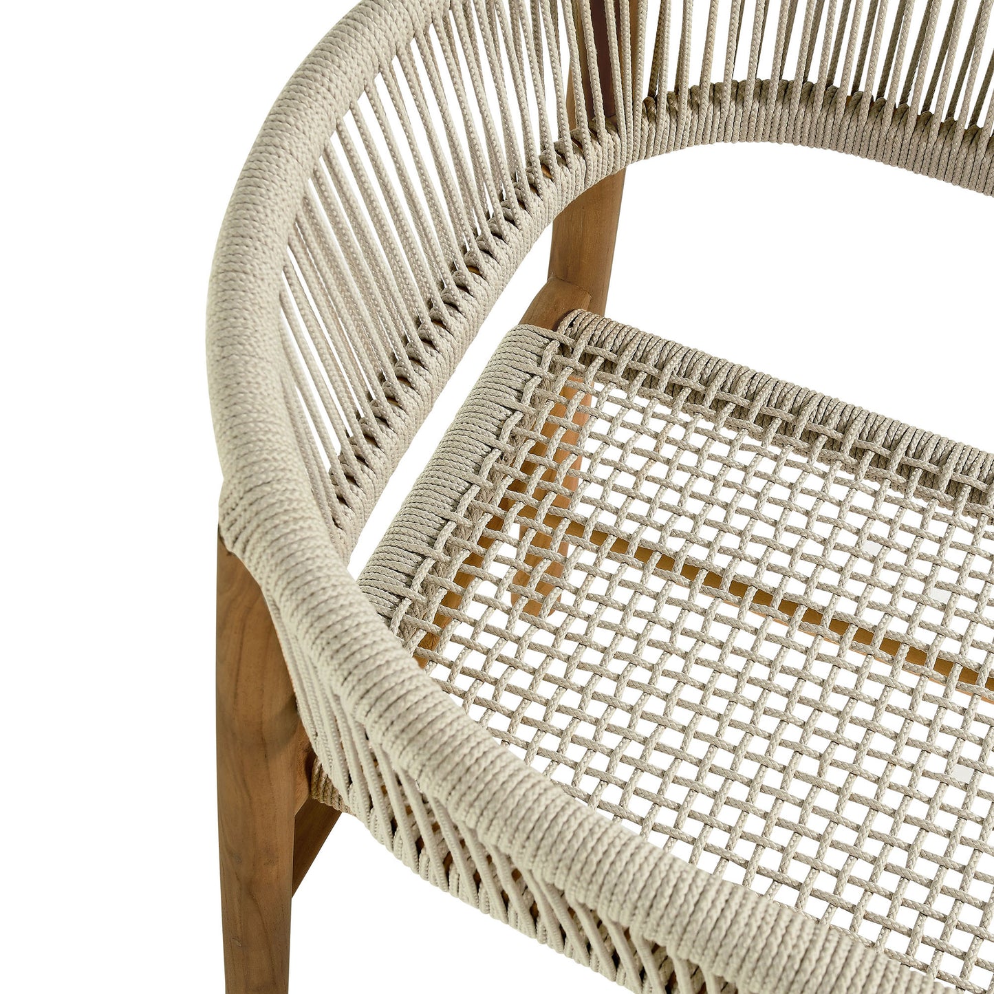 Nova Outdoor Patio Teak and Rope Curved-Back Dining Armchairs Set of 2 in Natural Natural