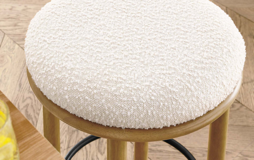 Cassius Boucle Fabric Counter Stools Set of 2 in Oak Ivory