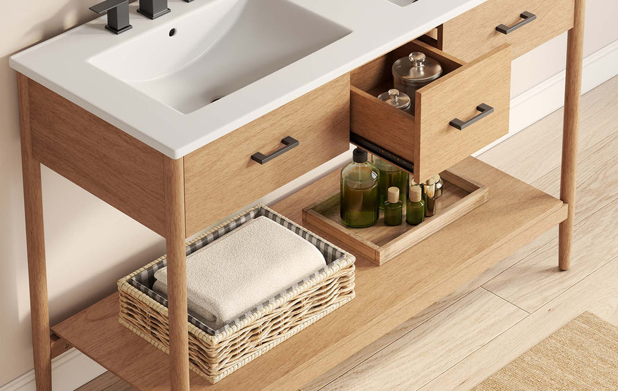 Quill 48" Double Sink Bathroom Vanity in Natural White