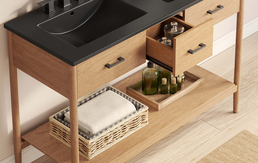 Quill 48" Double Sink Bathroom Vanity in Natural Black