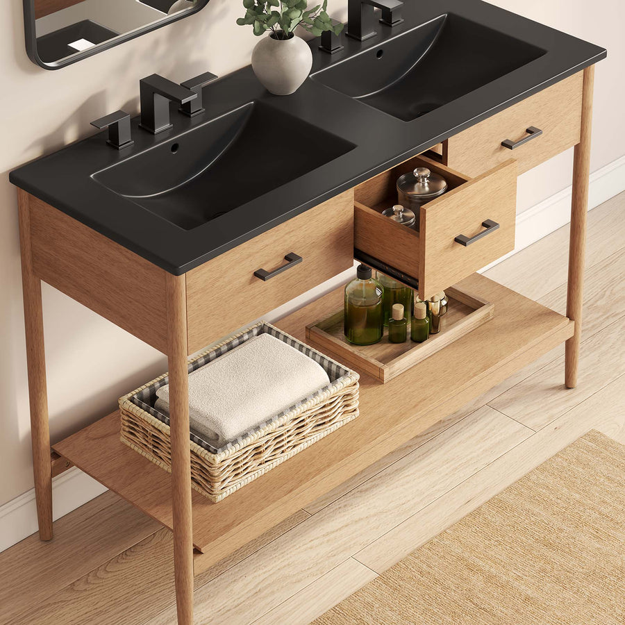 Quill 48" Double Sink Bathroom Vanity in Natural Black