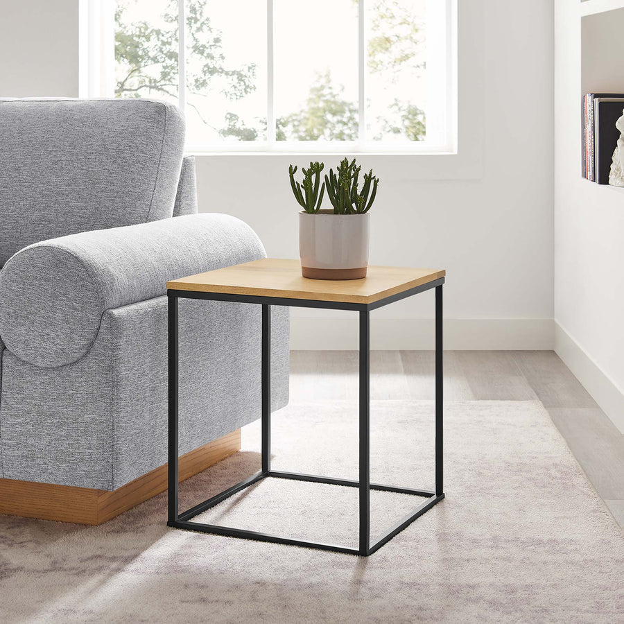 Selje Square Wood and Metal Side Table in Oak