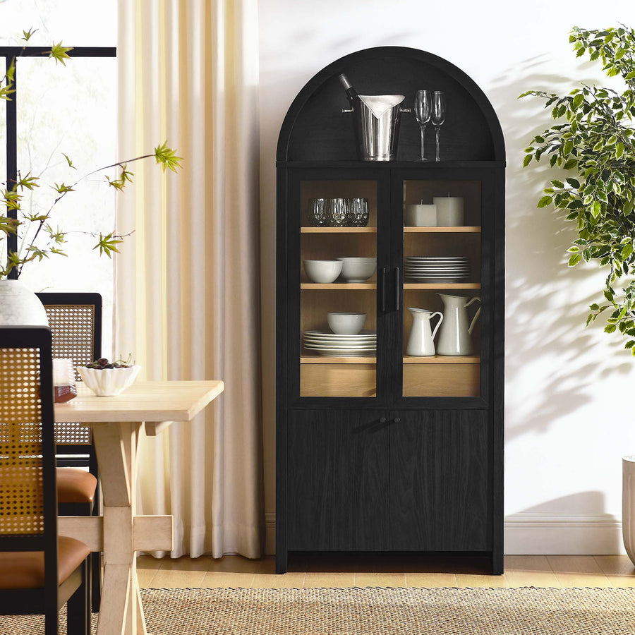 Citron Arched Tall Display Cabinet in Black Oak
