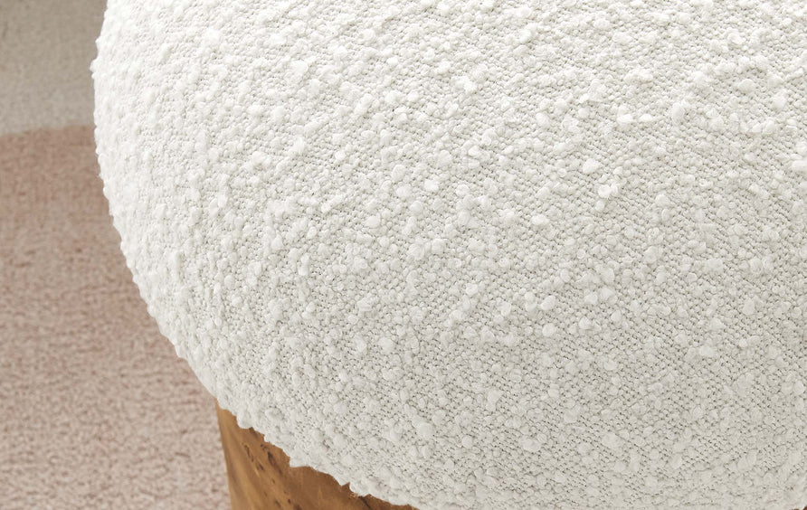 Wilhelmina Boucle Upholstered Ottoman in Ivory Burl