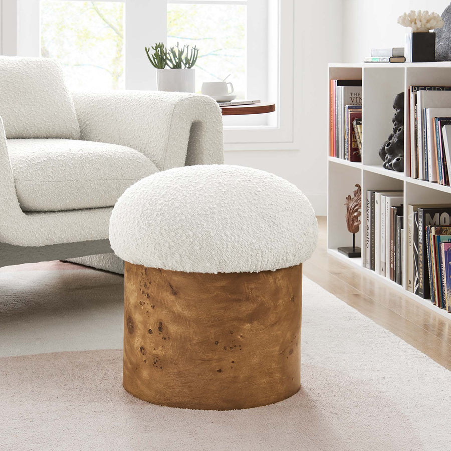 Wilhelmina Boucle Upholstered Ottoman in Ivory Burl