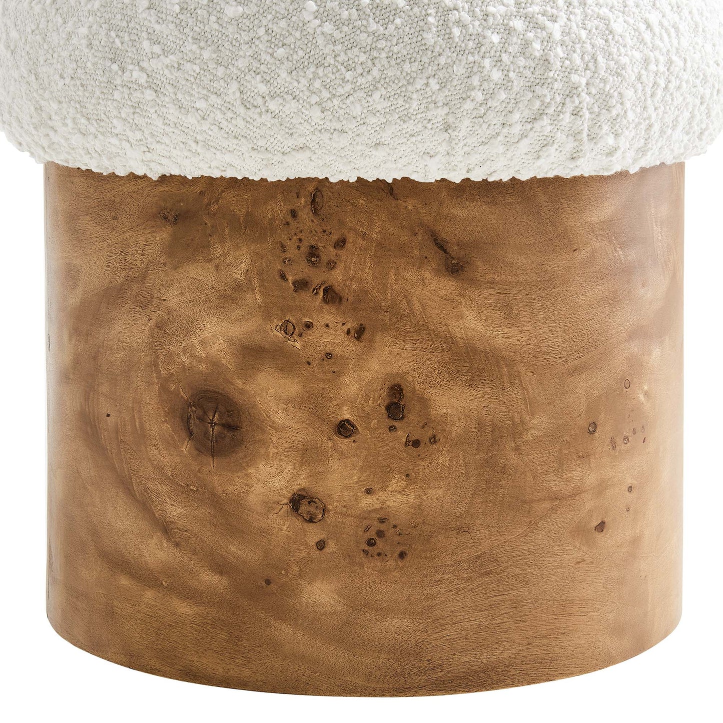 Wilhelmina Boucle Upholstered Ottoman in Ivory Burl