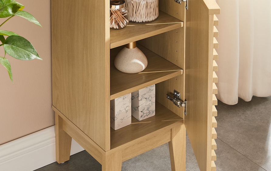 Vera Tall Narrow Bathroom Storage Cabinet in Oak