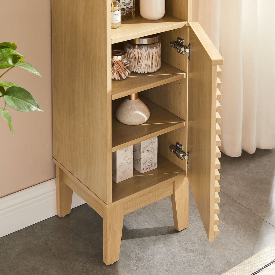 Vera Tall Narrow Bathroom Storage Cabinet in Oak