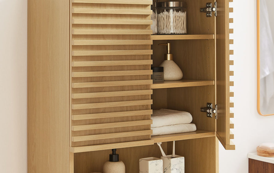 Vera Tall Bathroom Storage Cabinet in Oak