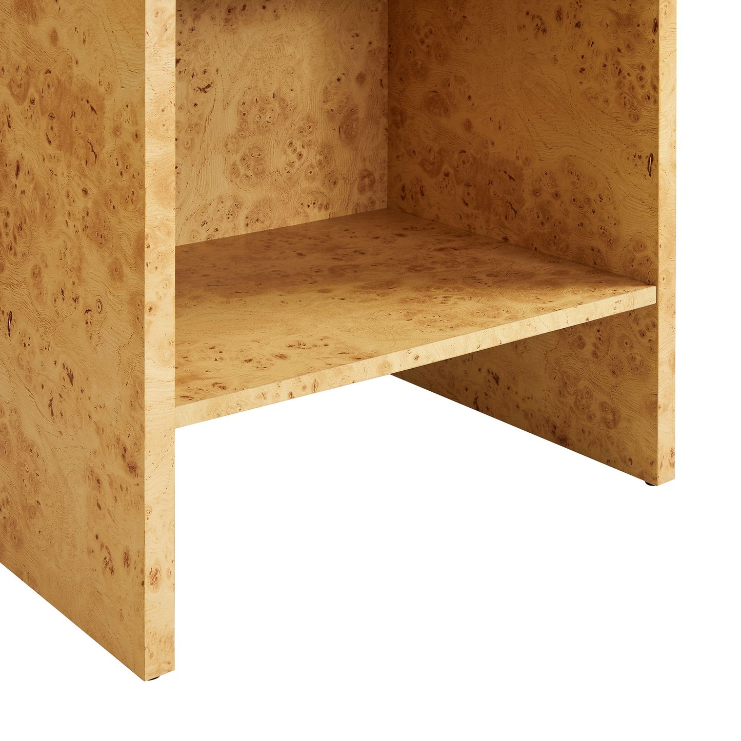 Haven 1-Drawer Burl Wood Nightstand With Shelf in Natural