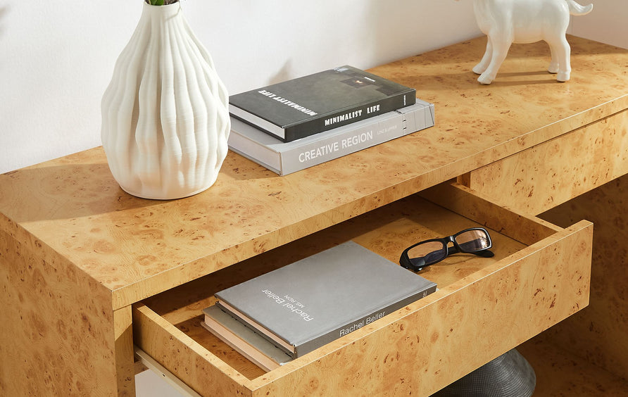 Haven 2-Drawer Burl Wood Console Table in Natural