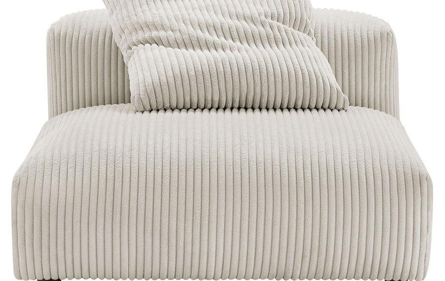 Reed Modular Corduroy Upholstered Armless Chair and Ottoman Set in Almond