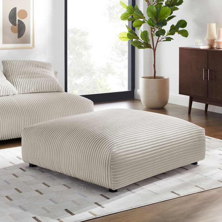 Reed Modular Corduroy Upholstered Ottoman in Almond